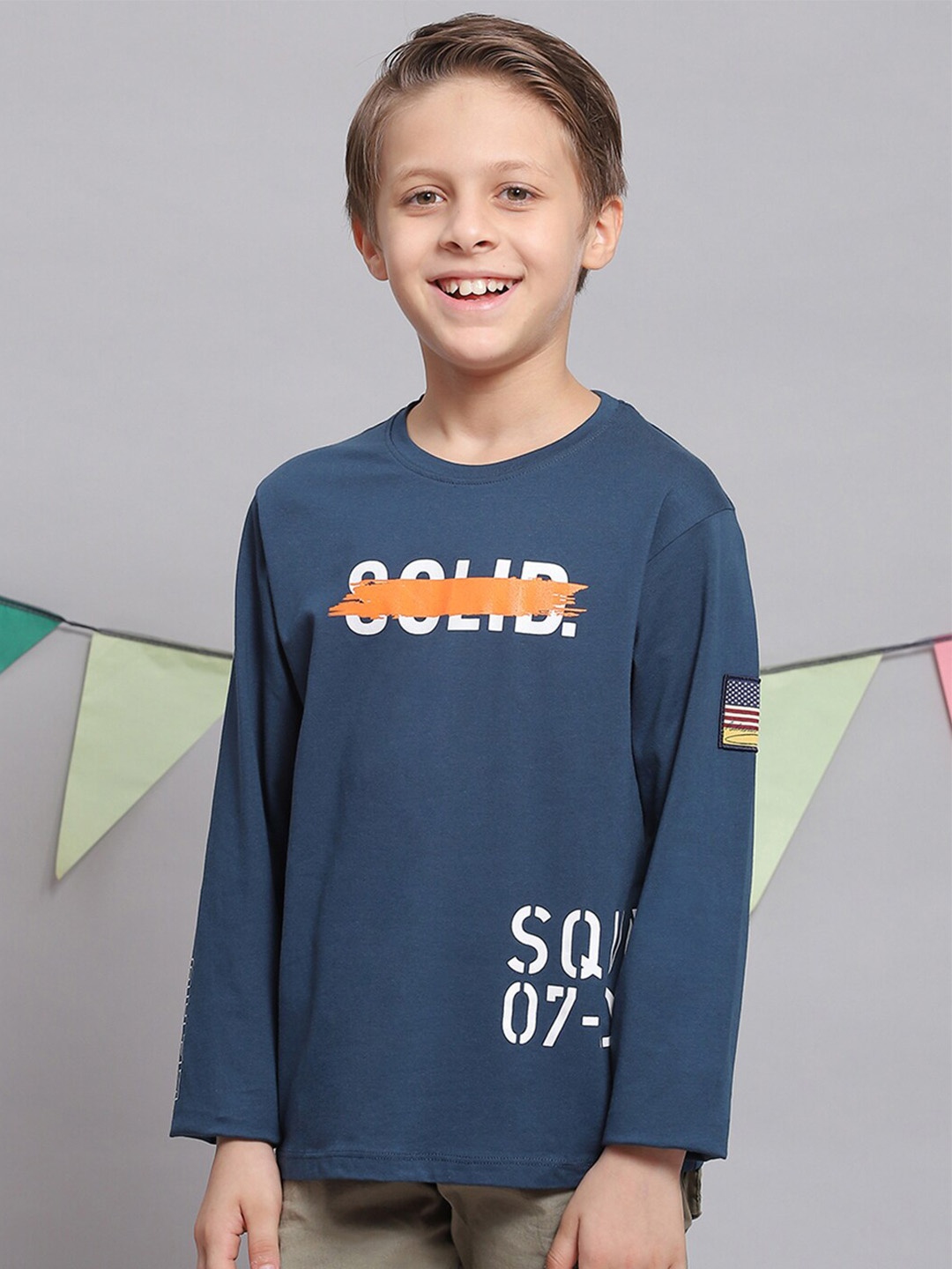 Monte Carlo Boys Typography Printed Long Sleeves Pure Cotton T-Shirt, Teal