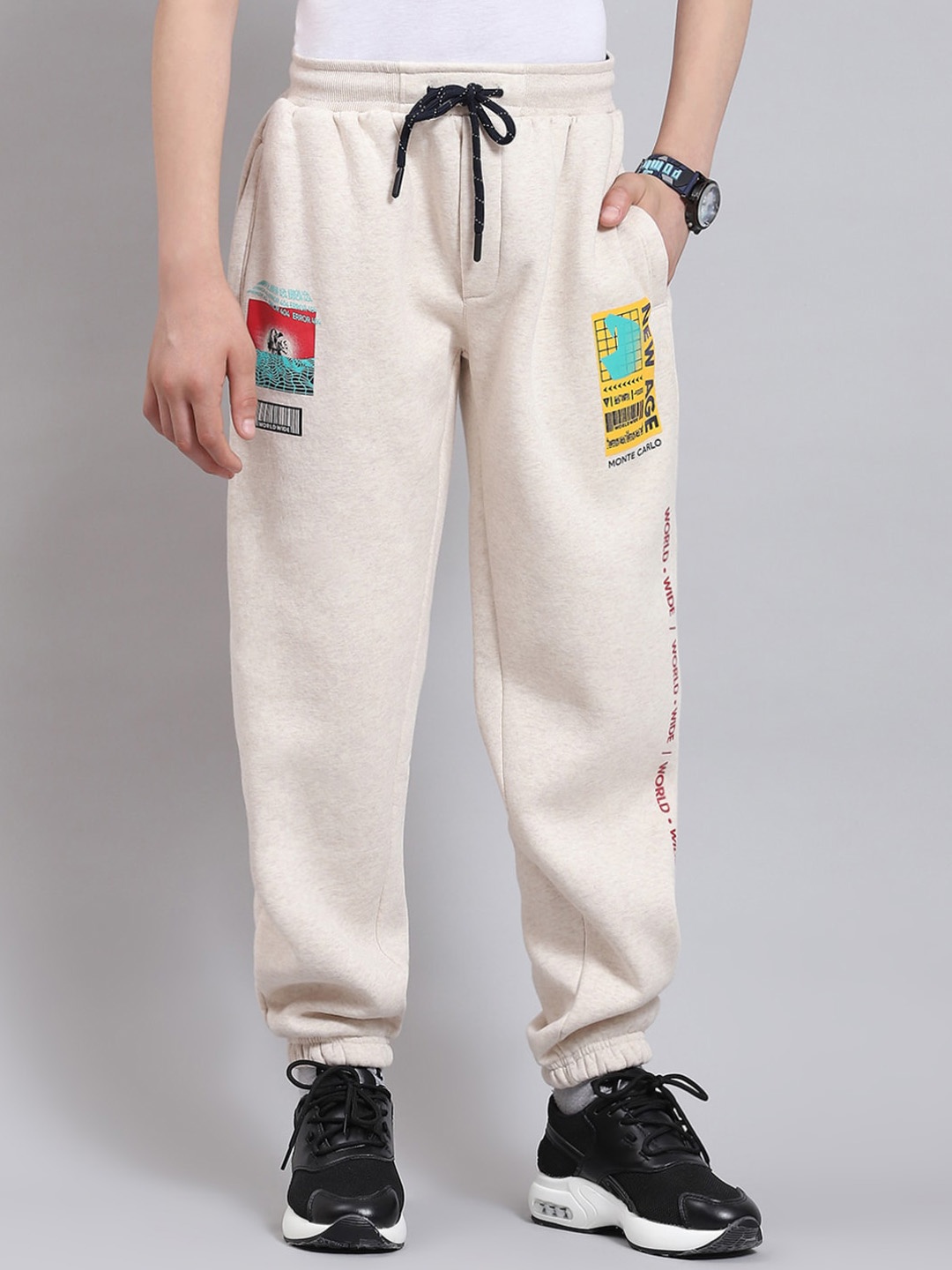 

Monte Carlo Boys Graphic Printed Mid-Rise Joggers, Beige