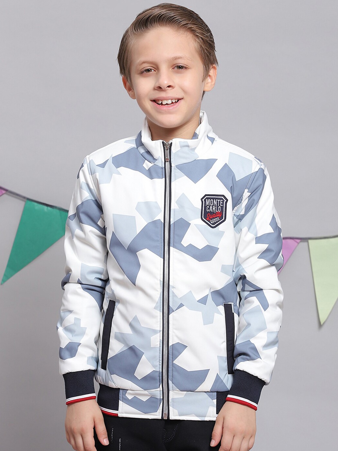 

Monte Carlo Boys Camouflage Printed Lightweight Bomber Jacket, White