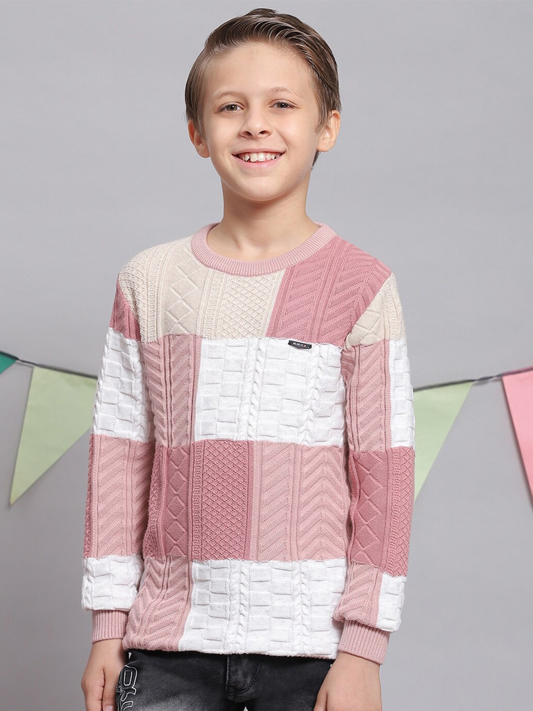 

Monte Carlo Boys Cable Knit Pure Cotton Pullover, Pink