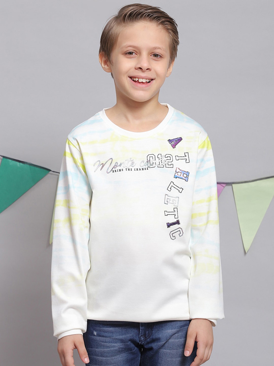

Monte Carlo Boys Typography Printed Long Sleeves Cotton T-Shirt, Off white