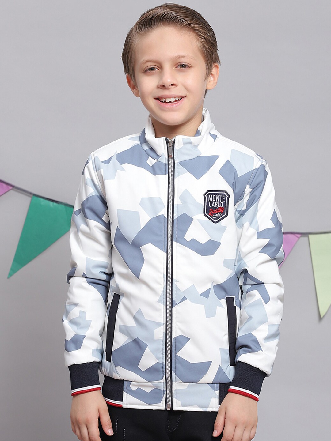 

Monte Carlo Boys Camouflage Printed Lightweight Bomber Jacket, White