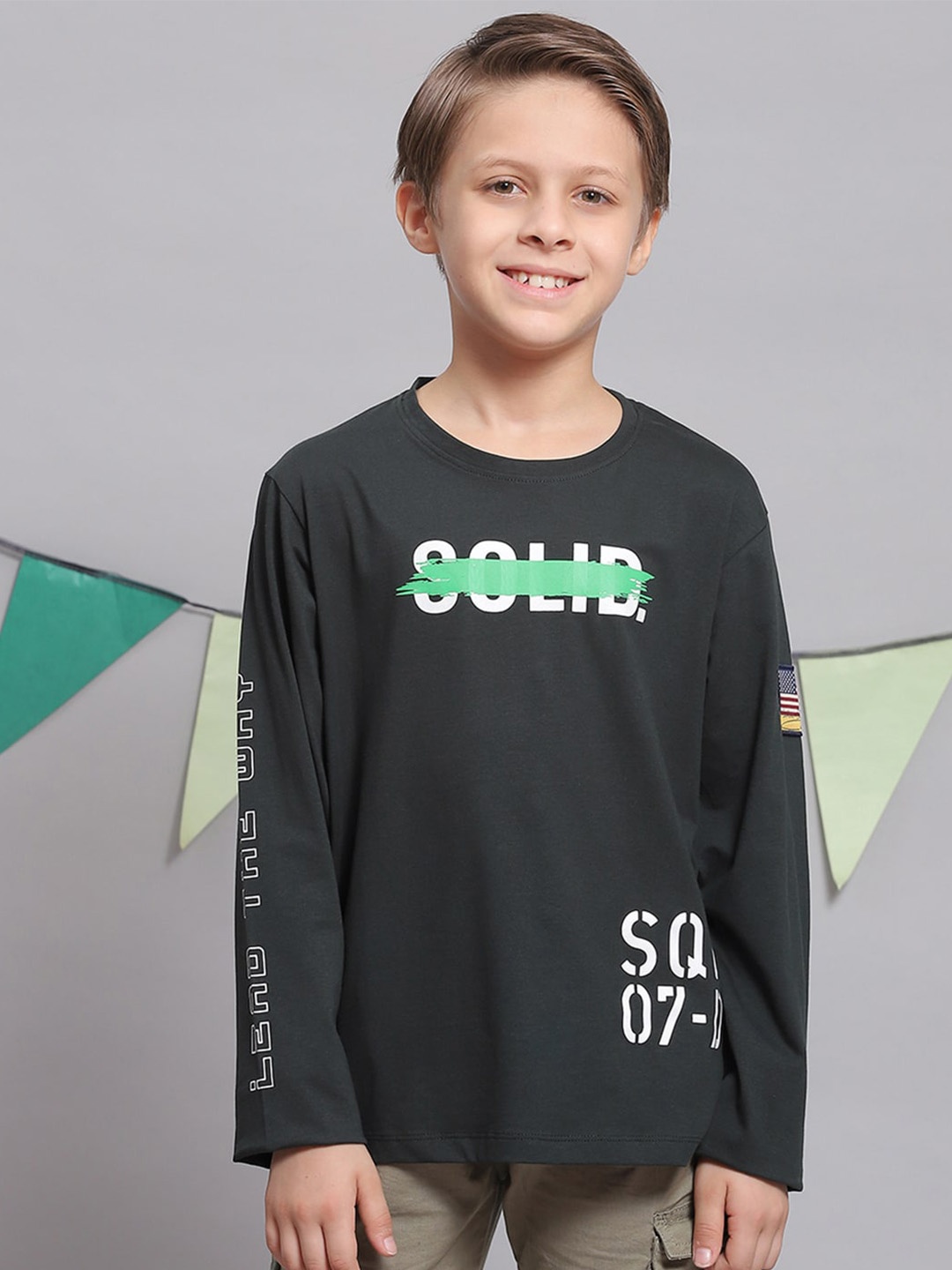 Monte Carlo Boys Green Typography Printed Pure Cotton T-shirt