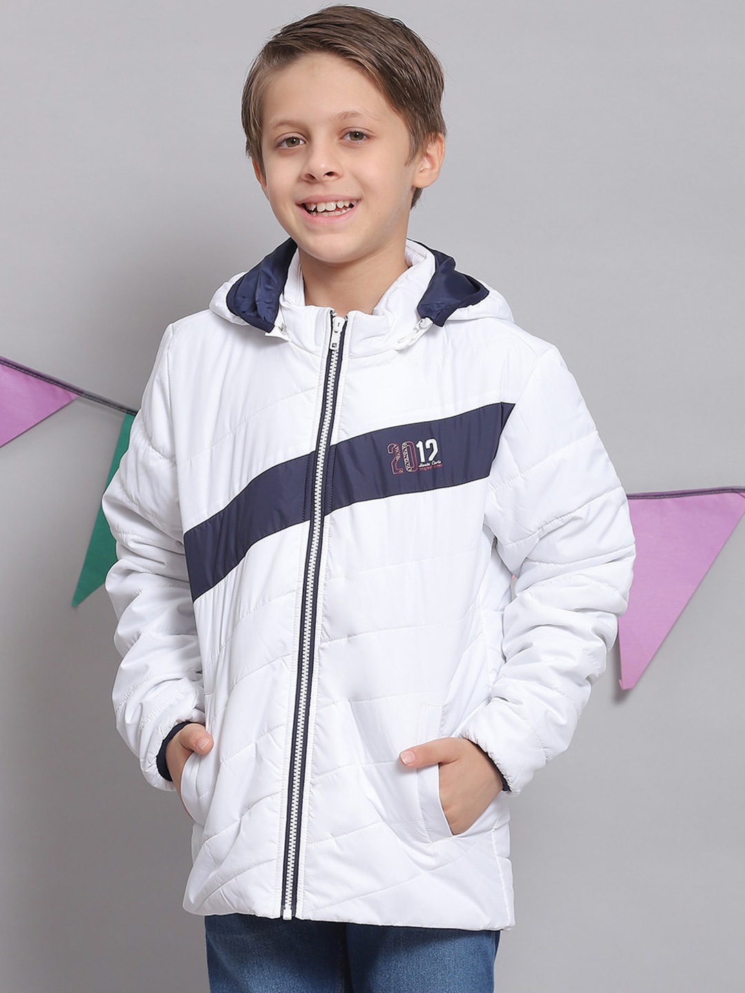 

Monte Carlo Boys Colourblocked Hooded Lightweight Longline Padded Jacket, White