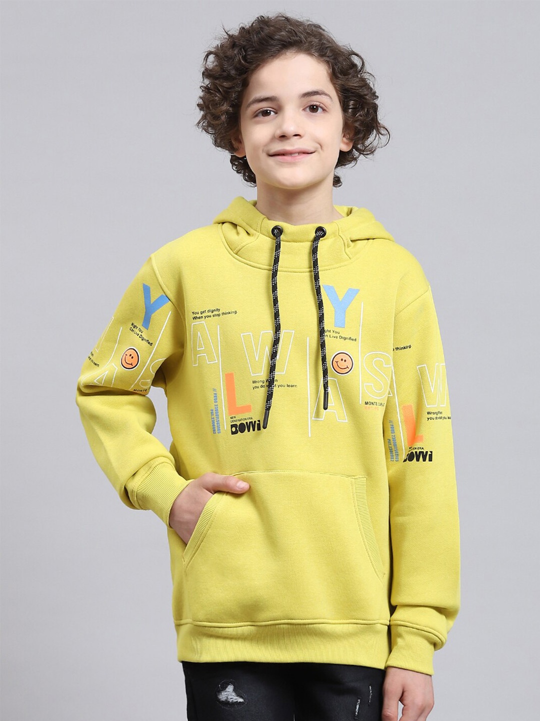 

Monte Carlo Boys Typography Printed Hooded Pullover Sweatshirt, Yellow