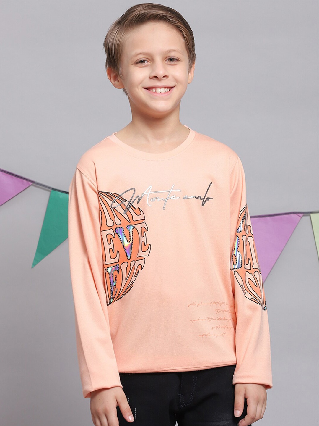 

Monte Carlo Boys Typography Printed Round Neck Cotton T-Shirt, Peach