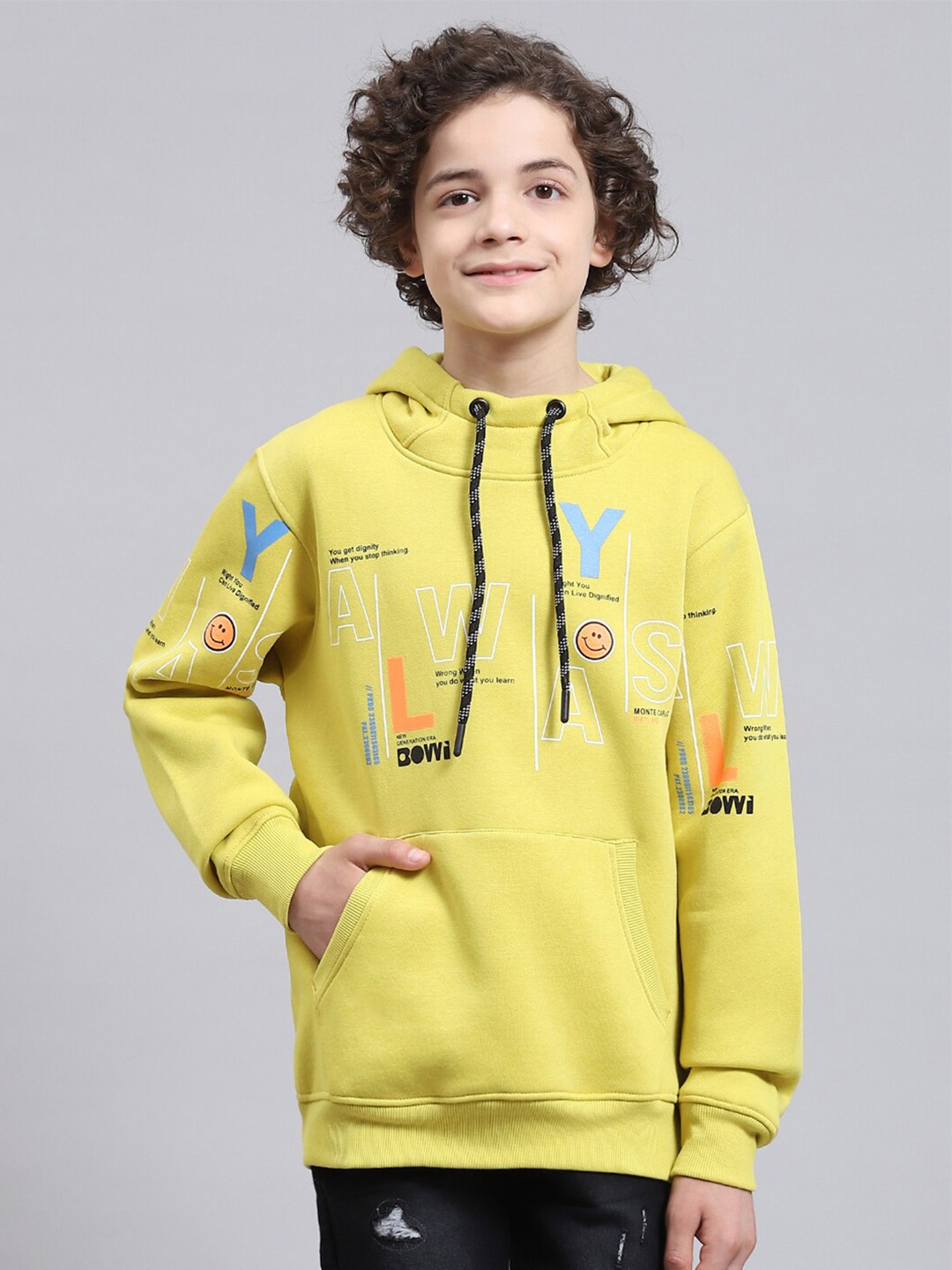 

Monte Carlo Boys Typography Printed Hooded Pullover Sweatshirt, Yellow
