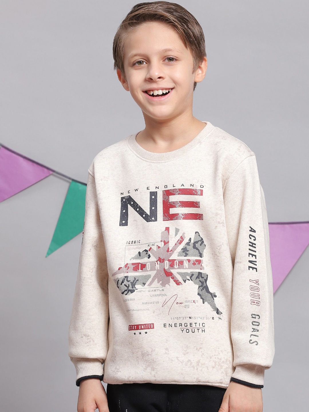 Monte Carlo Boys Typography Printed Pullover Sweatshirt, Beige