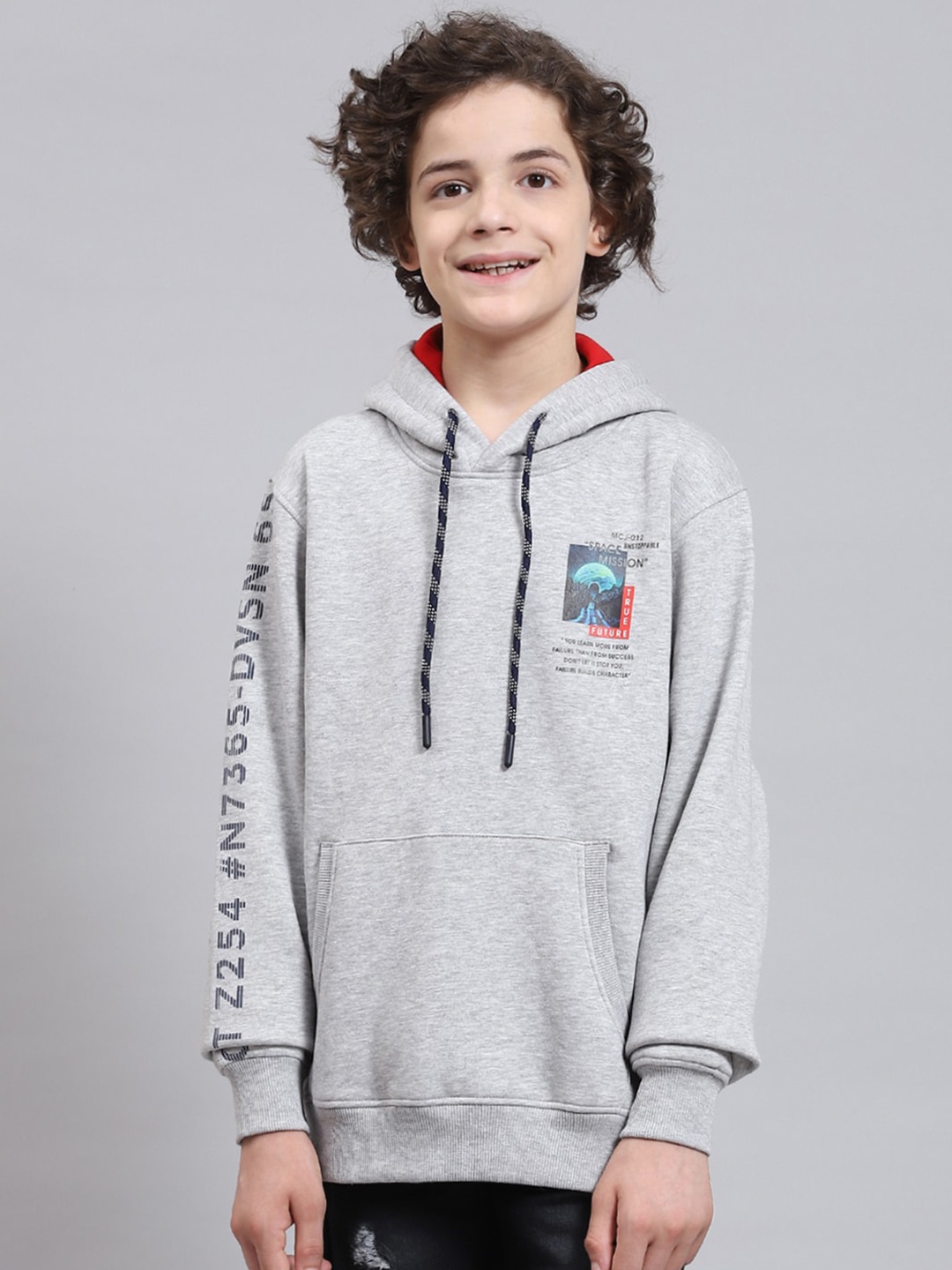 

Monte Carlo Boys Typography Printed Hooded Pullover Sweatshirt, Grey melange