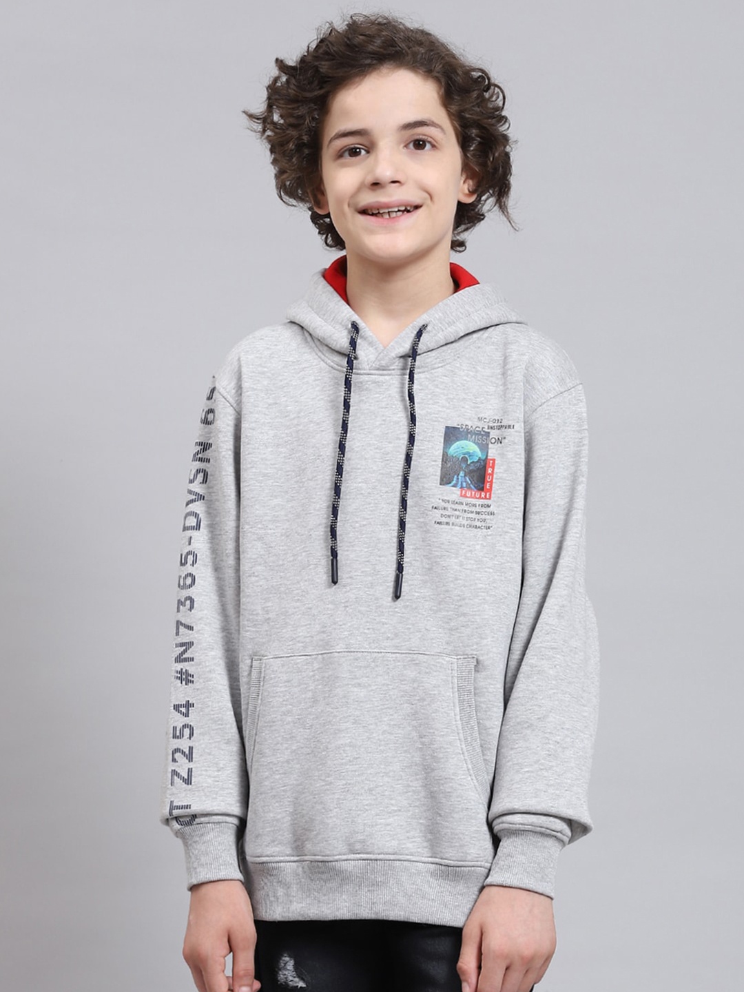 

Monte Carlo Boys Typography Printed Hooded Pullover Sweatshirt, Grey melange