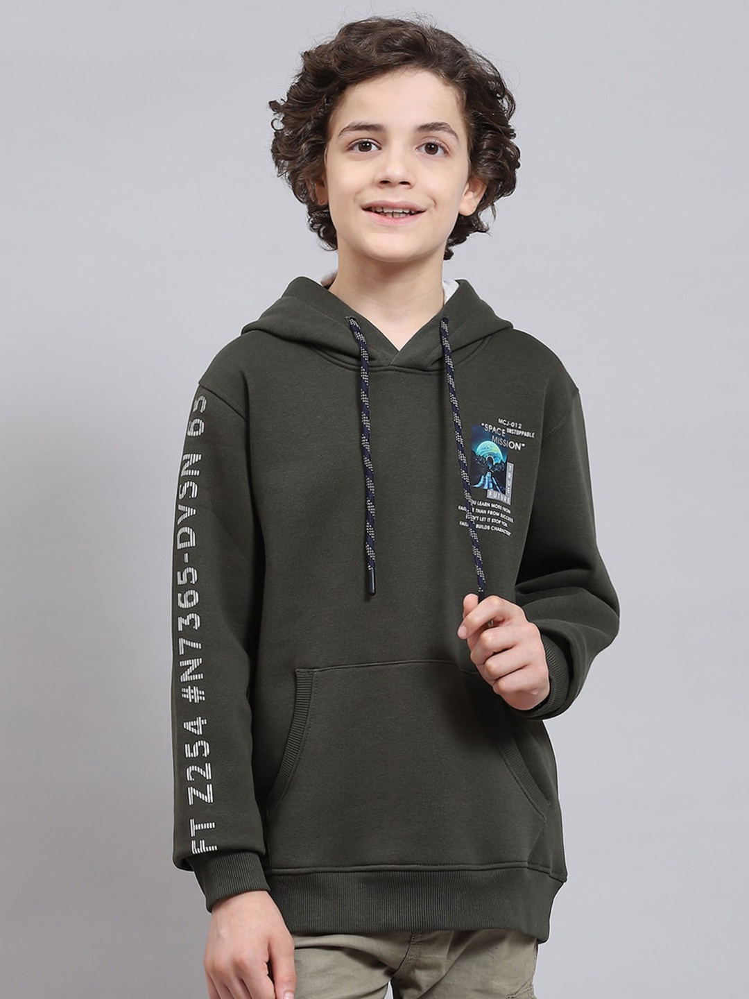 

Monte Carlo Boys Graphic Printed Hooded Sweatshirt, Olive