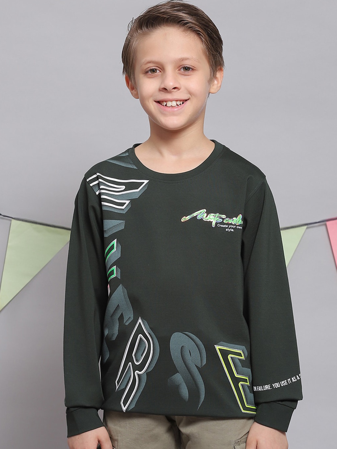 

Monte Carlo Boys Typography Printed Cotton T-shirt, Green