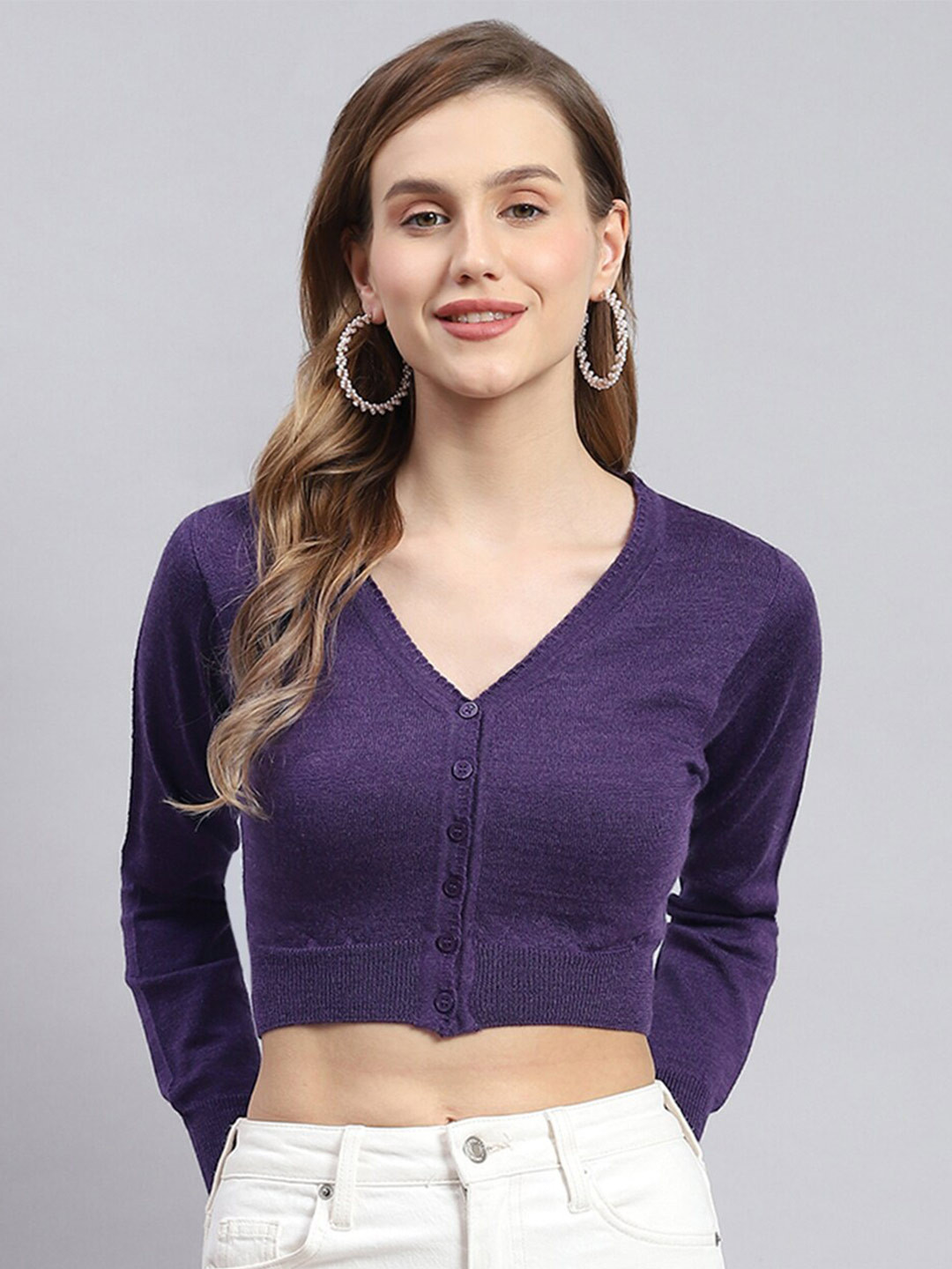 

Monte Carlo Woollen Crop Cardigan Sweater, Purple
