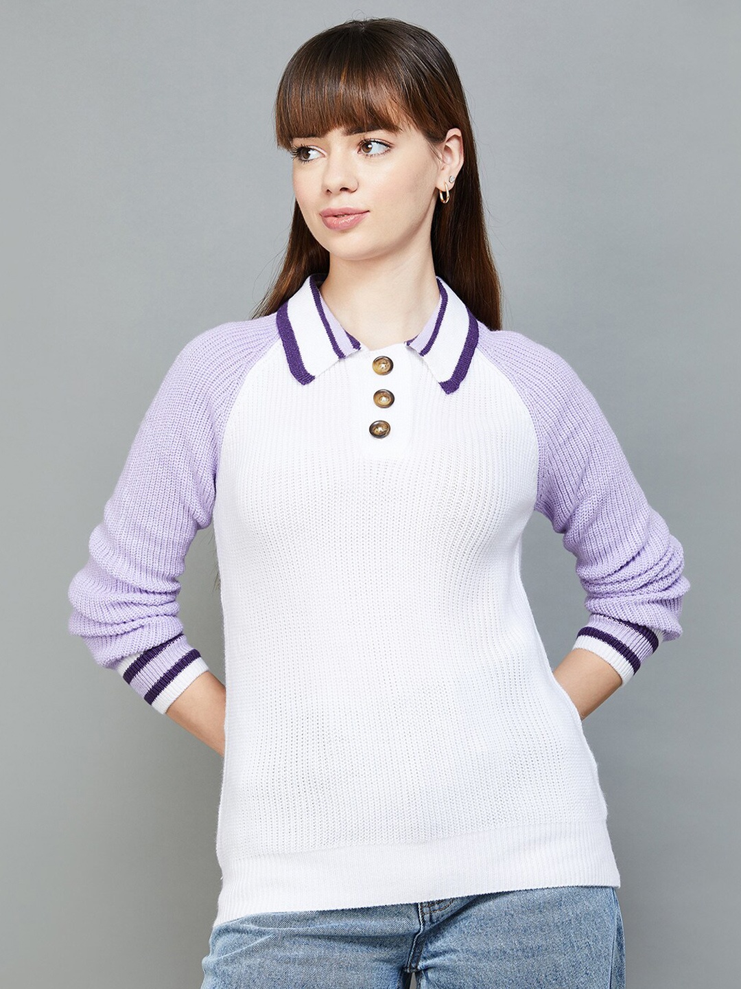

Fame Forever by Lifestyle Colourblocked Cotton Acrylic Sweatshirt, White