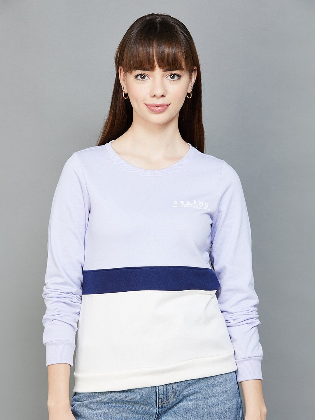 

Fame Forever by Lifestyle Colourblocked Cotton Sweatshirt, Lavender