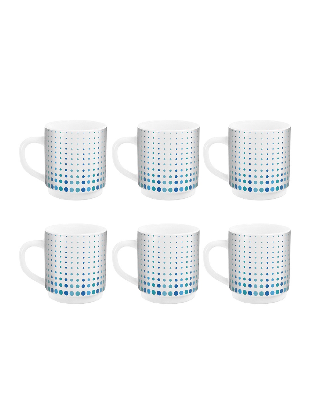 

Cello Roma White & Blue 6 Pieces Cool Dots Opalware Mugs- 300ml Each
