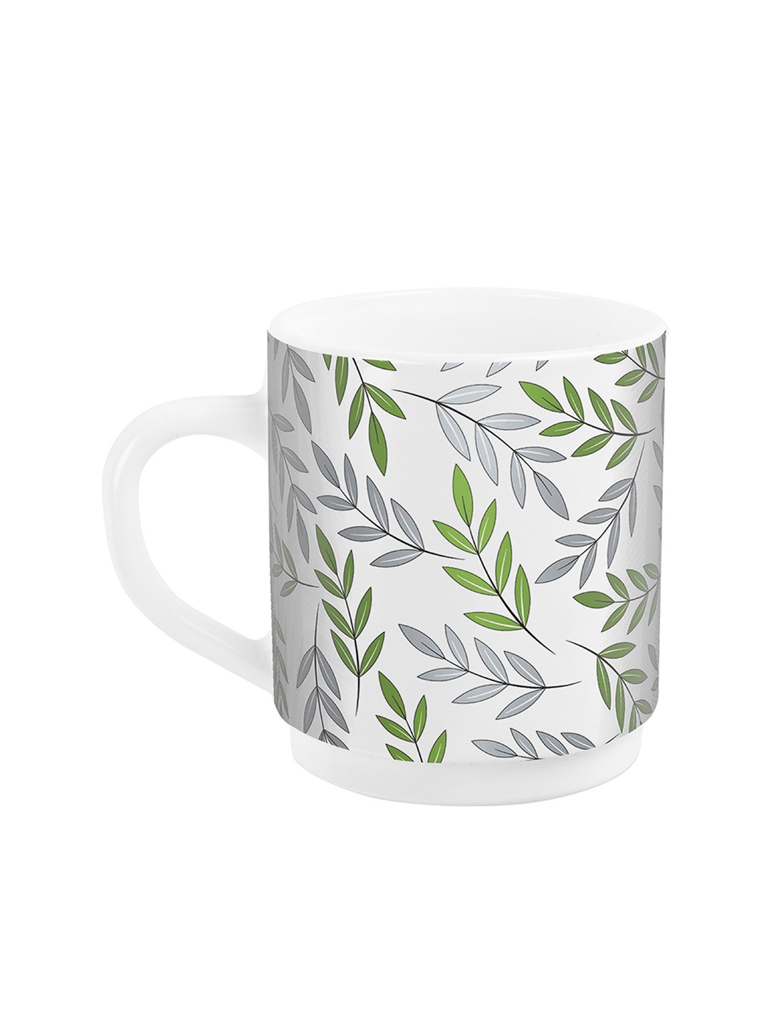 

Cello Roma 6 Pcs White & Green Floral Printed Glass Matte Mugs - 300 ML Each