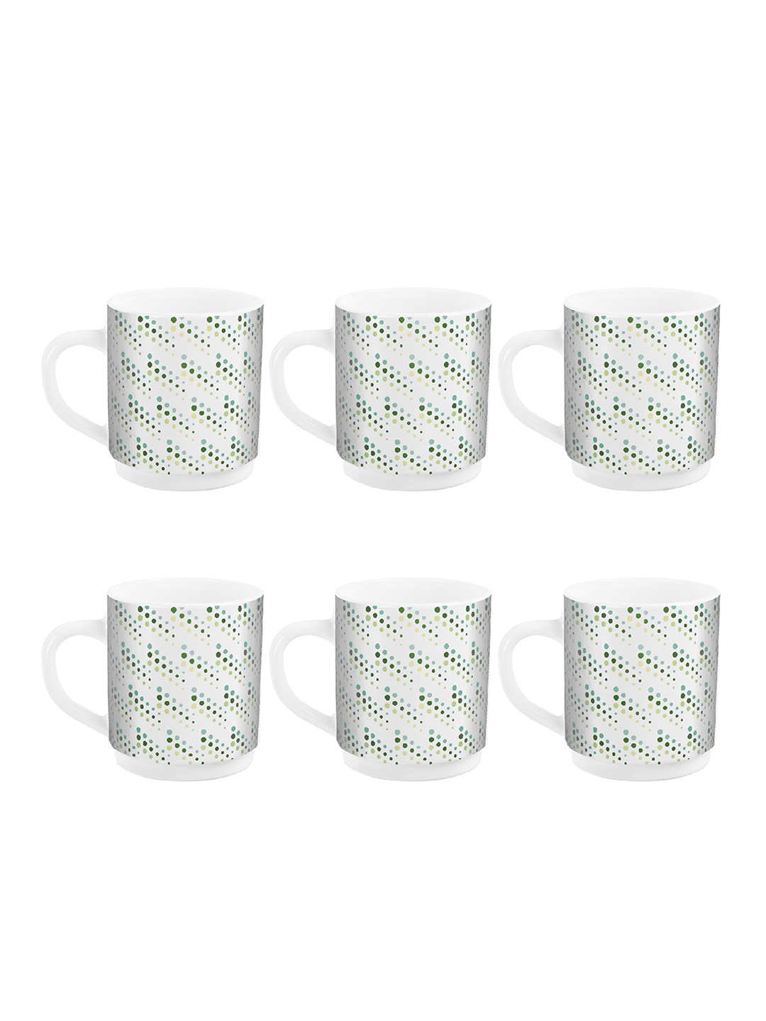 

Cello Roma White & Green 6 Pieces Bubble Dots Opalware Mugs- 300ml Each