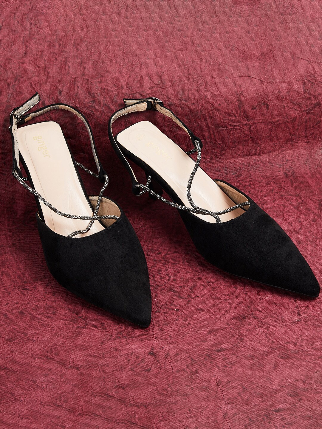 

Ginger by Lifestyle Pointed Toe Kitten Heel Mules, Black