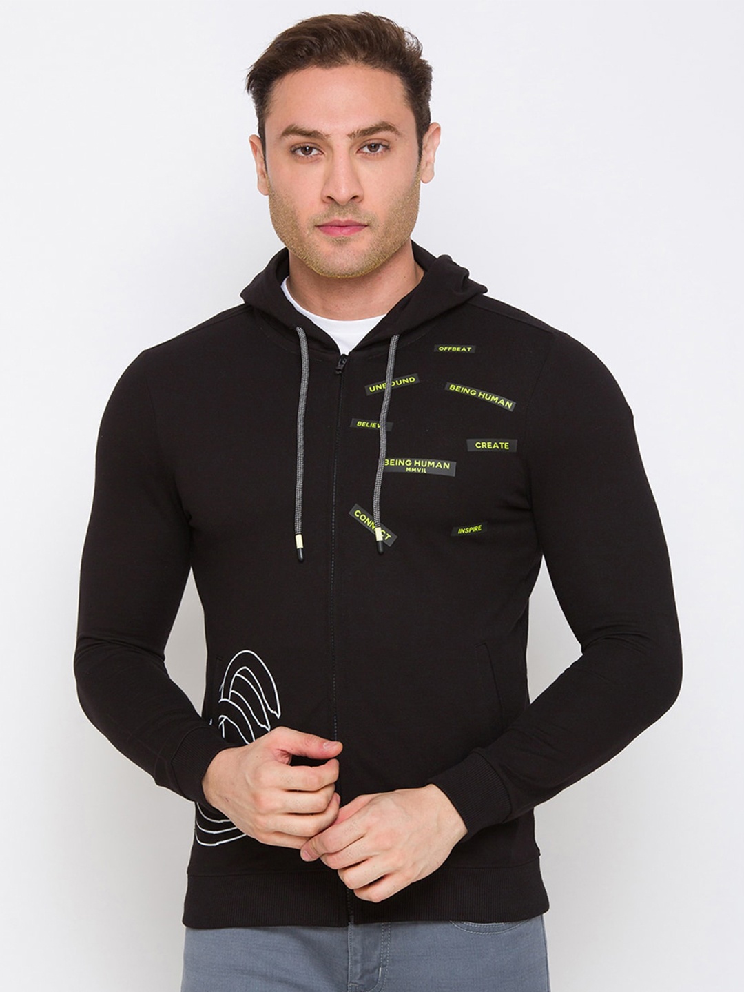 

Being Human Printed Hooded Sweatshirt, Black