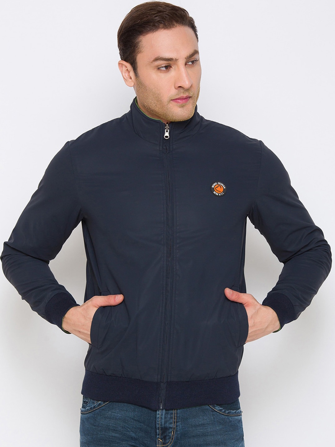 

Being Human Stand Collar Bomber Jacket, Navy blue