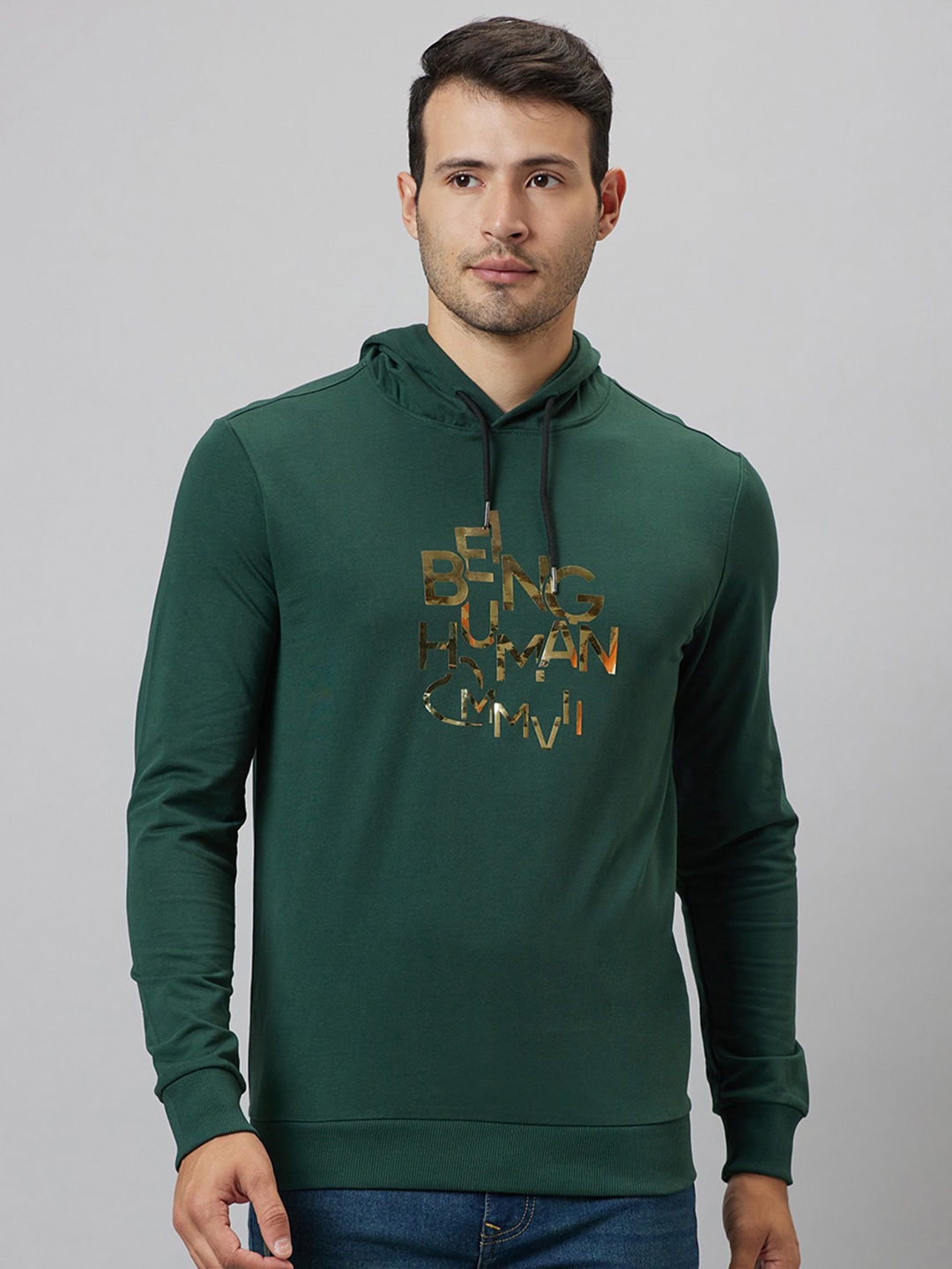 

Being Human Printed Hooded Sweatshirt, Green
