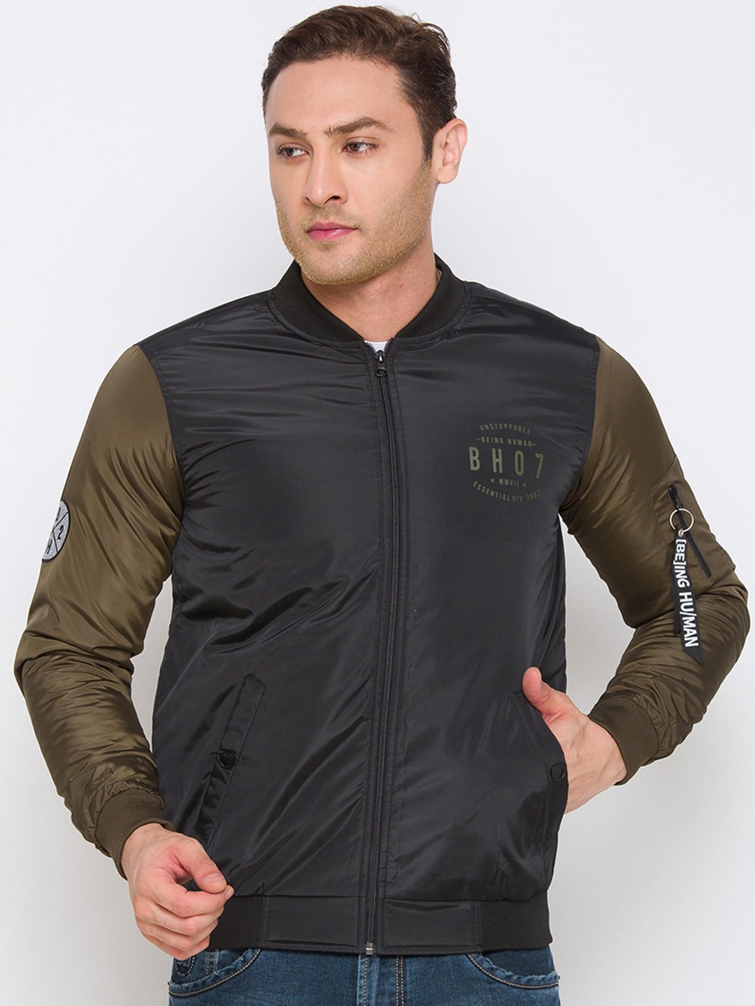 Being Human Colourblocked Bomber Jacket, Black
