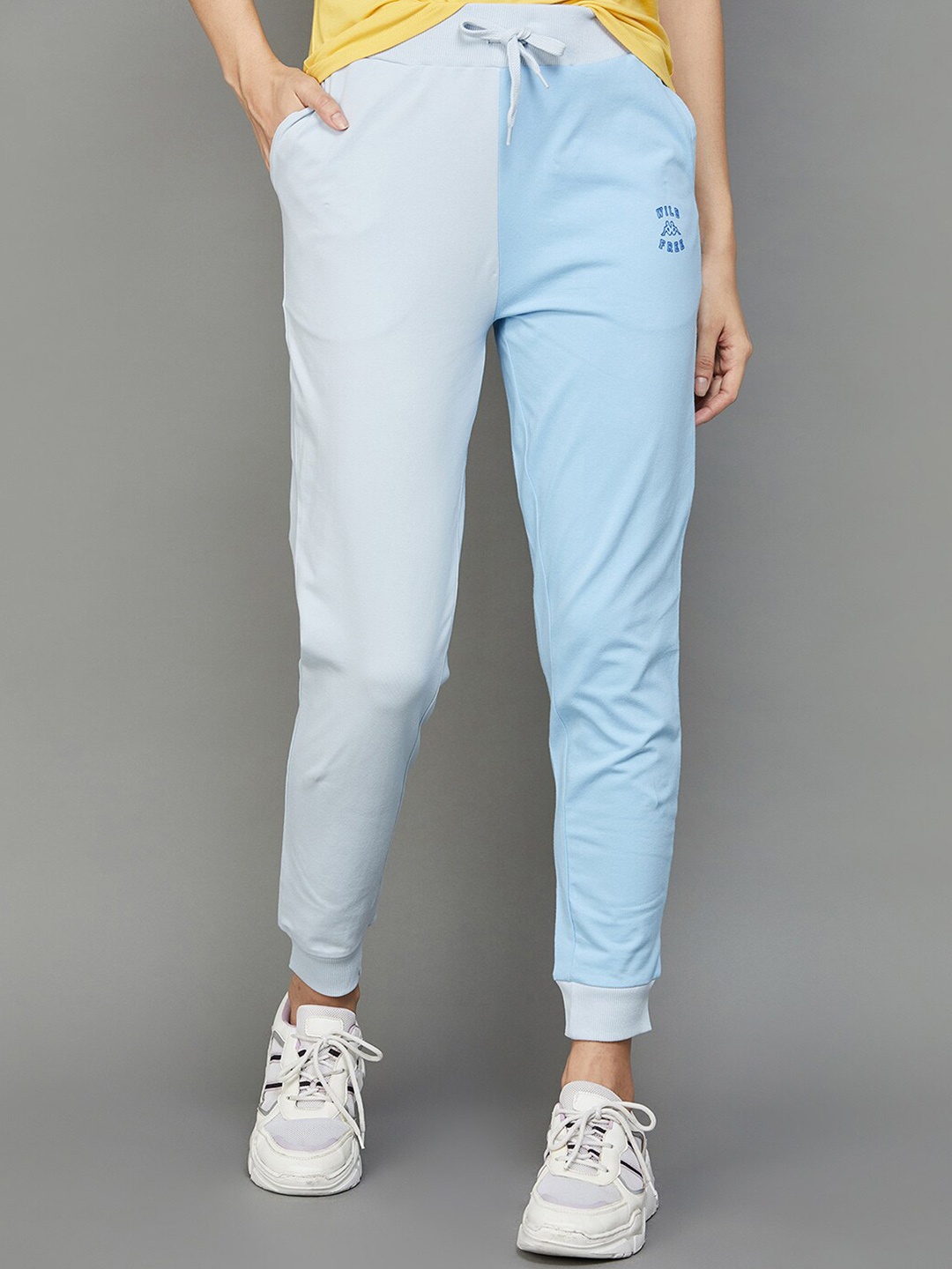 

Kappa Women Colourblocked Regular Fit Mid-Rise Cotton Joggers, Blue