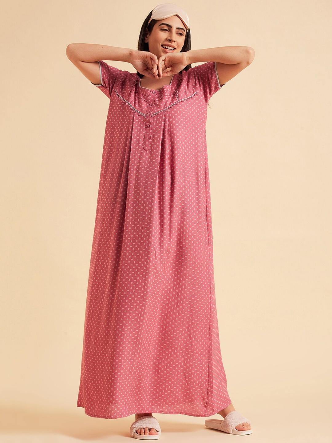 

Sweet Dreams Rose Geometric Printed Pure Cotton Maxi Nightdress