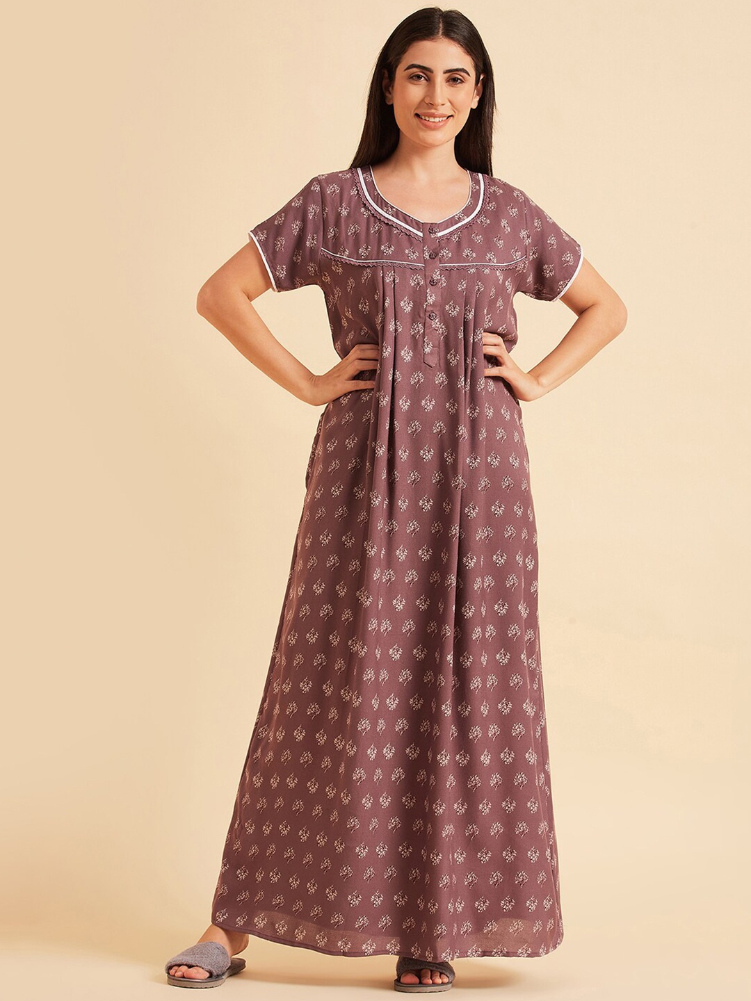 

Sweet Dreams Rose Polka Dots Printed Pure Cotton Maxi Nightdress