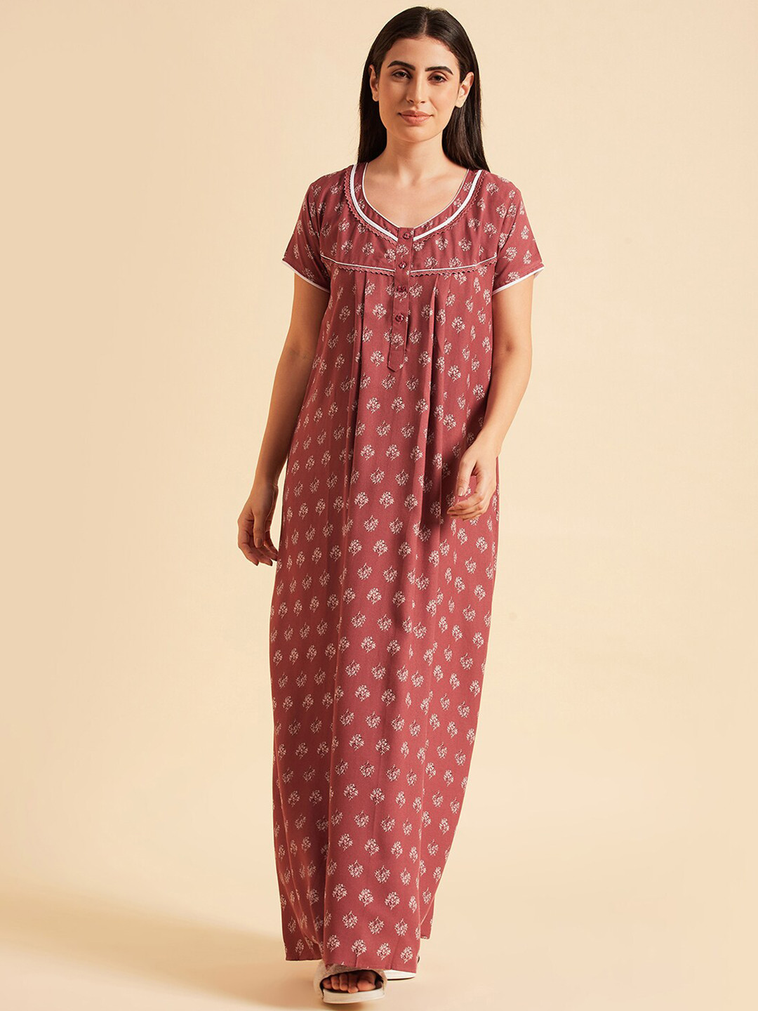 

Sweet Dreams Red Floral Printed Pure Cotton Maxi Nightdress
