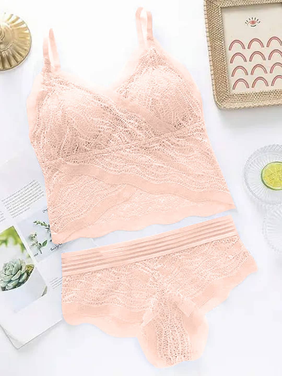 

Krelin 2-pcs Elastane Underwear & Bra Lingerie Set BRA-3536-CREAM, Beige