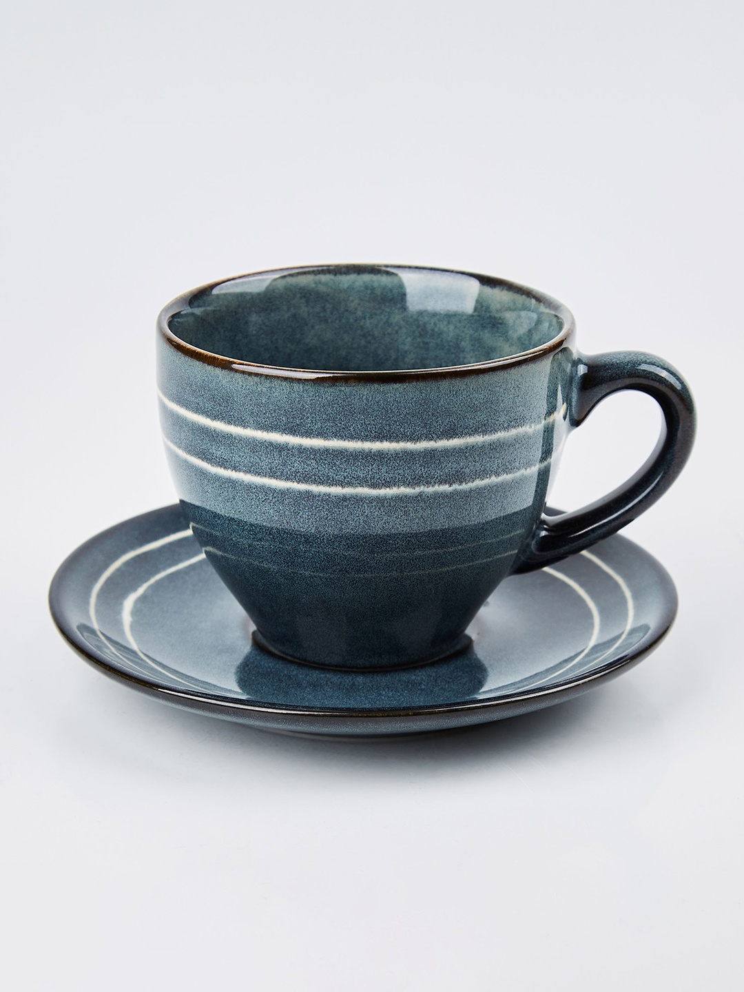 

Home Centre Cerradura 2 Pcs Blue & White Striped Stoneware Cup and Saucer - 190 ML