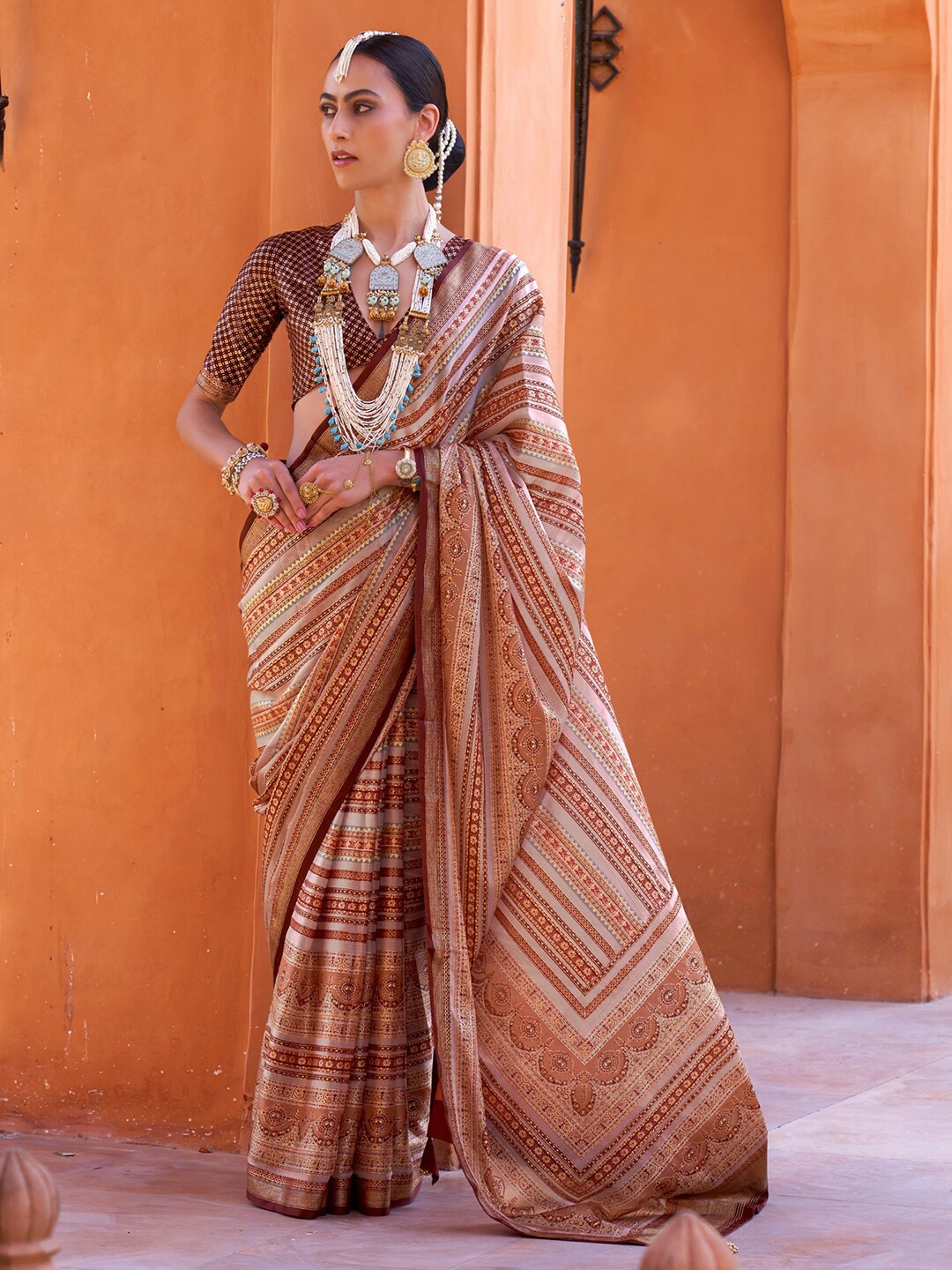 

Saree mall Ethnic Motifs Printed Sarees, Beige