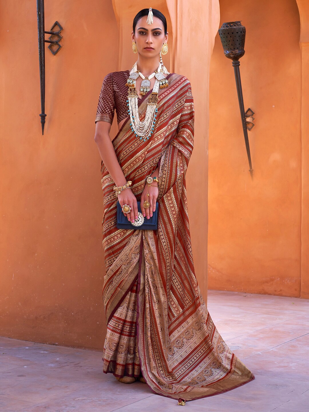 

Saree mall Ethnic Motifs Printed Zari Sarees, Maroon