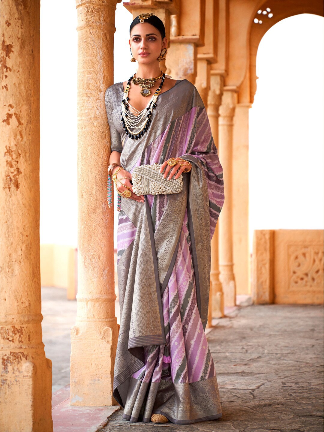 

Saree mall Ethnic Motifs Zari Silk Blend Banarasi Sarees, Mauve