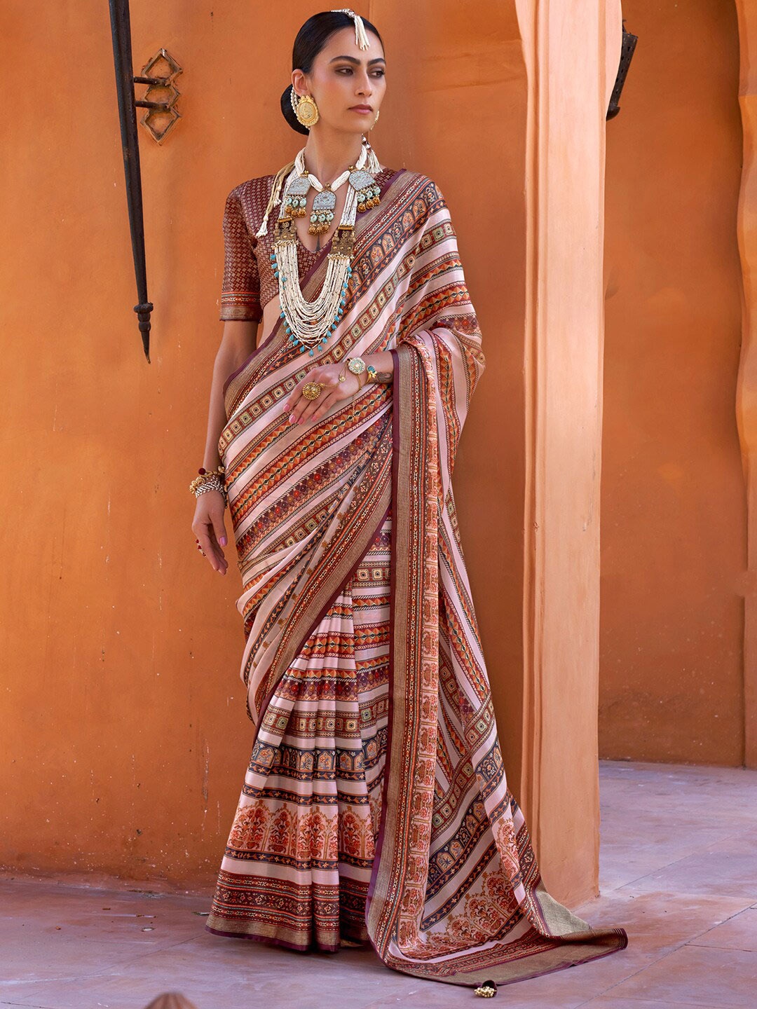 Saree mall Ethnic Motifs Printed Banarasi Sarees, Off white