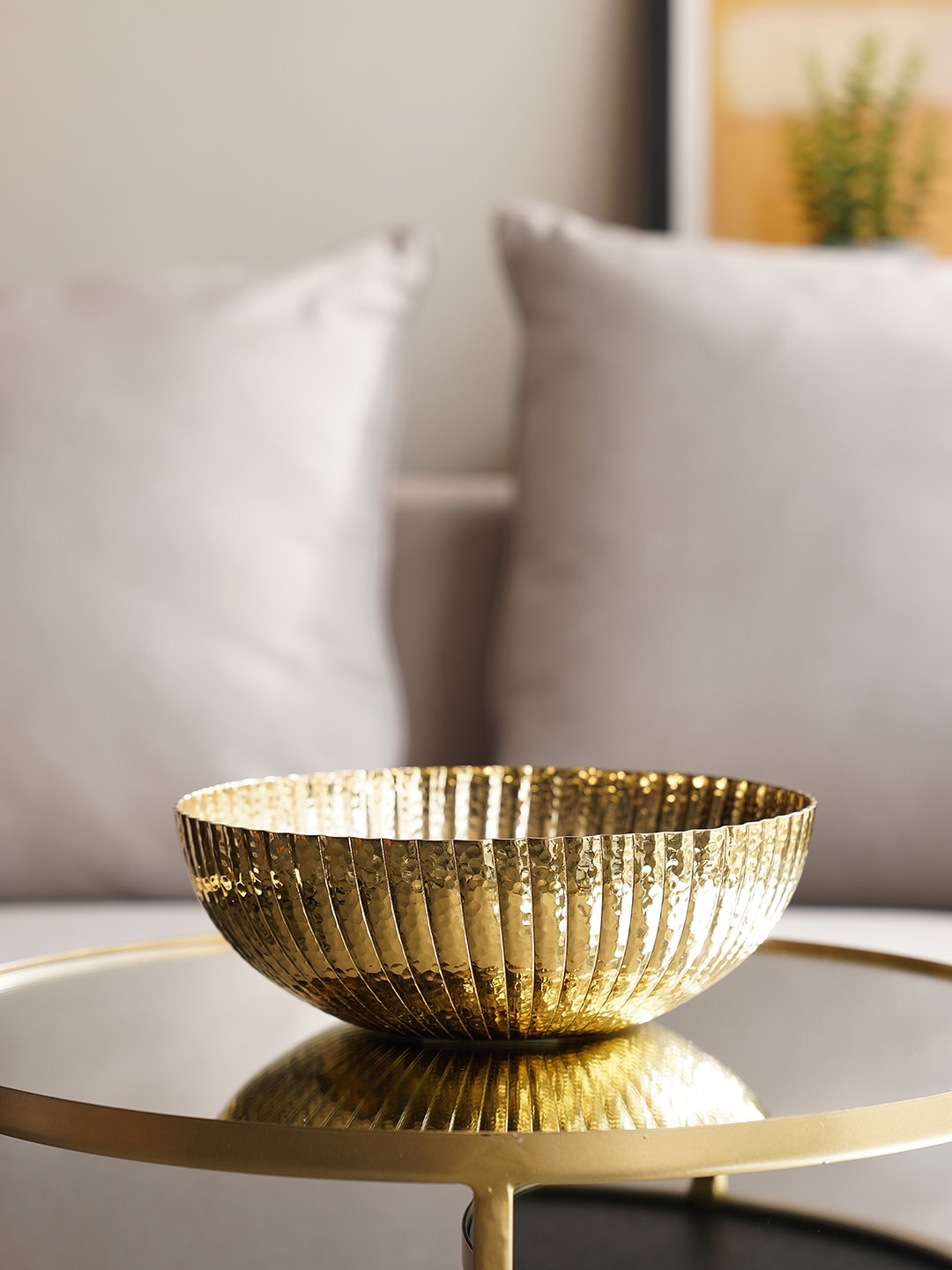 

Pure Home and Living Ribbed Hammered Metal Bowl, Gold