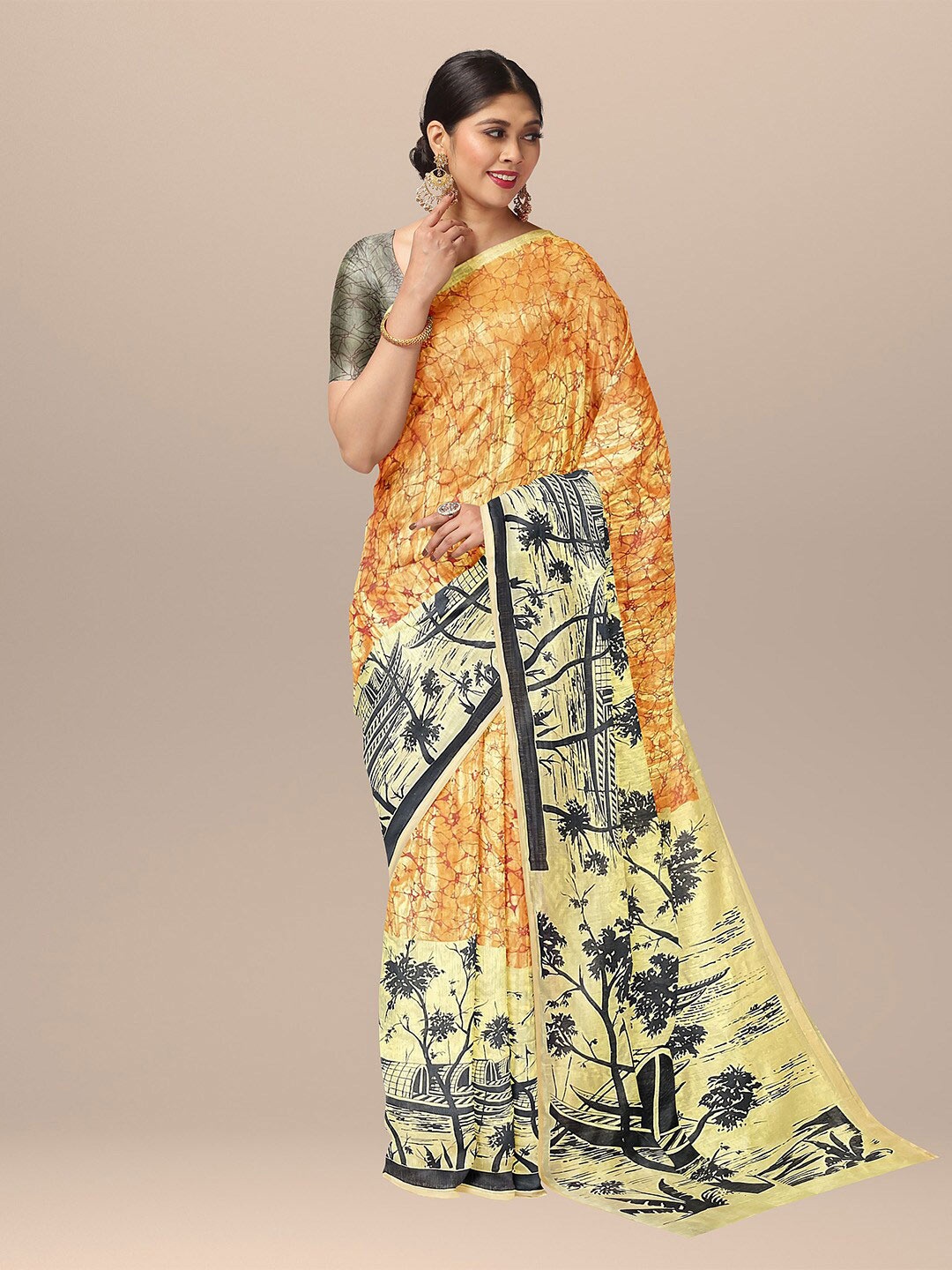 

SARIKA Floral Pure Cotton Saree, Orange