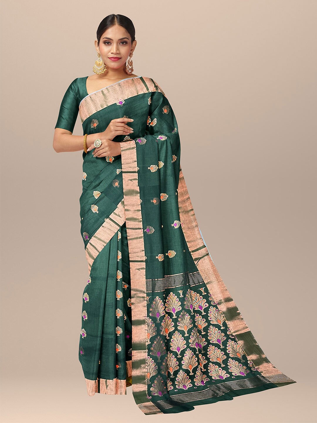 

SARIKA Woven Design Zari Pure Cotton Saree, Green