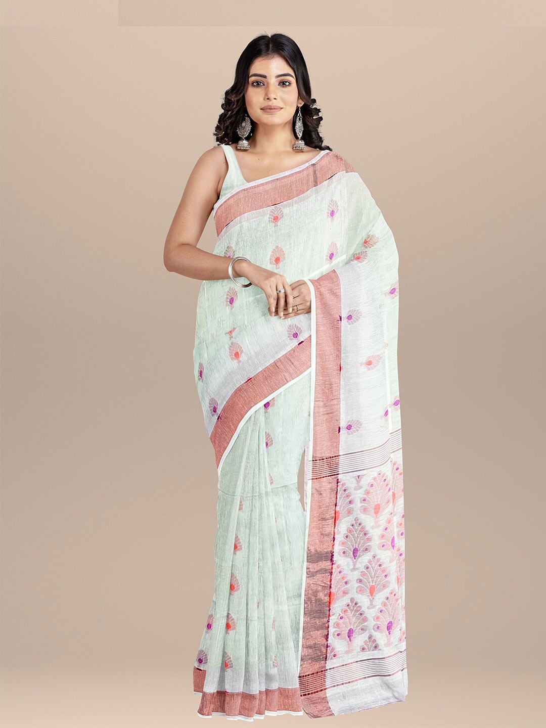 

SARIKA Woven Design Zari Pure Cotton Saree, Off white