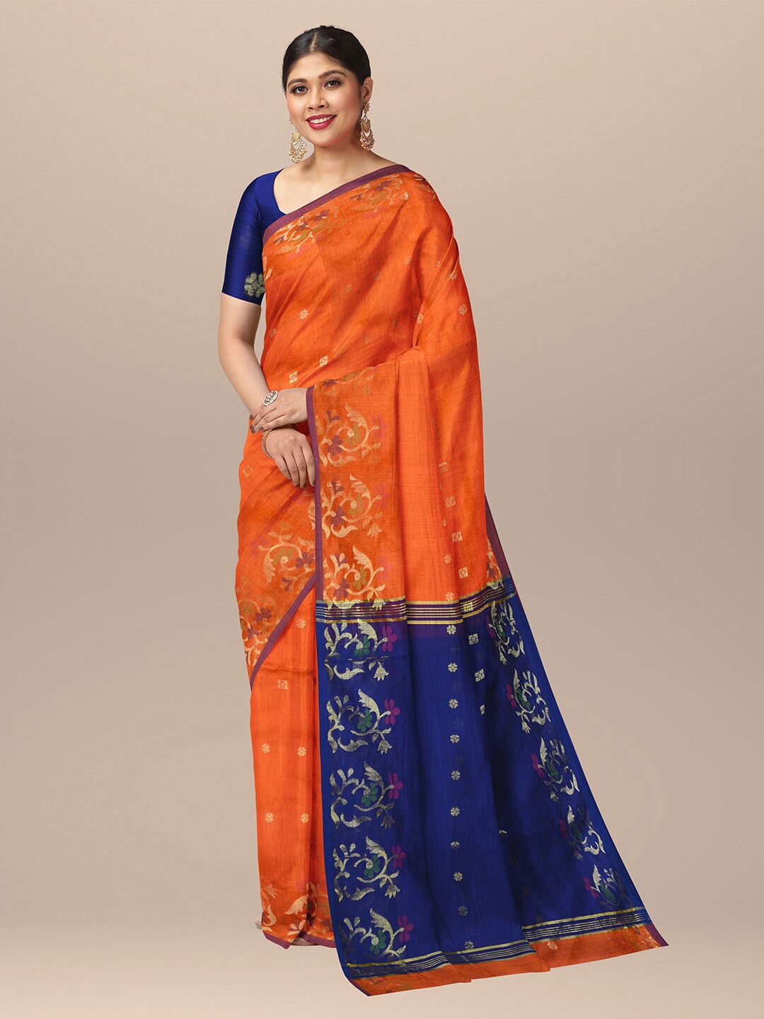 

SARIKA Woven Design Zari Saree, Orange
