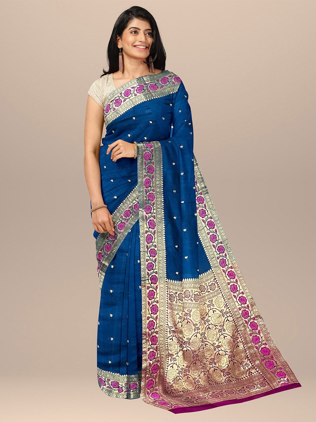 

SARIKA Ethnic Motifs Woven Design Zari Silk Blend Banarasi Saree, Blue