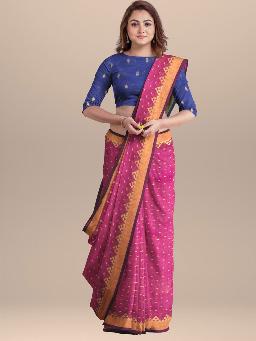 

SARIKA Ethnic Motifs Woven Design Zari Pure Cotton Saree, Pink