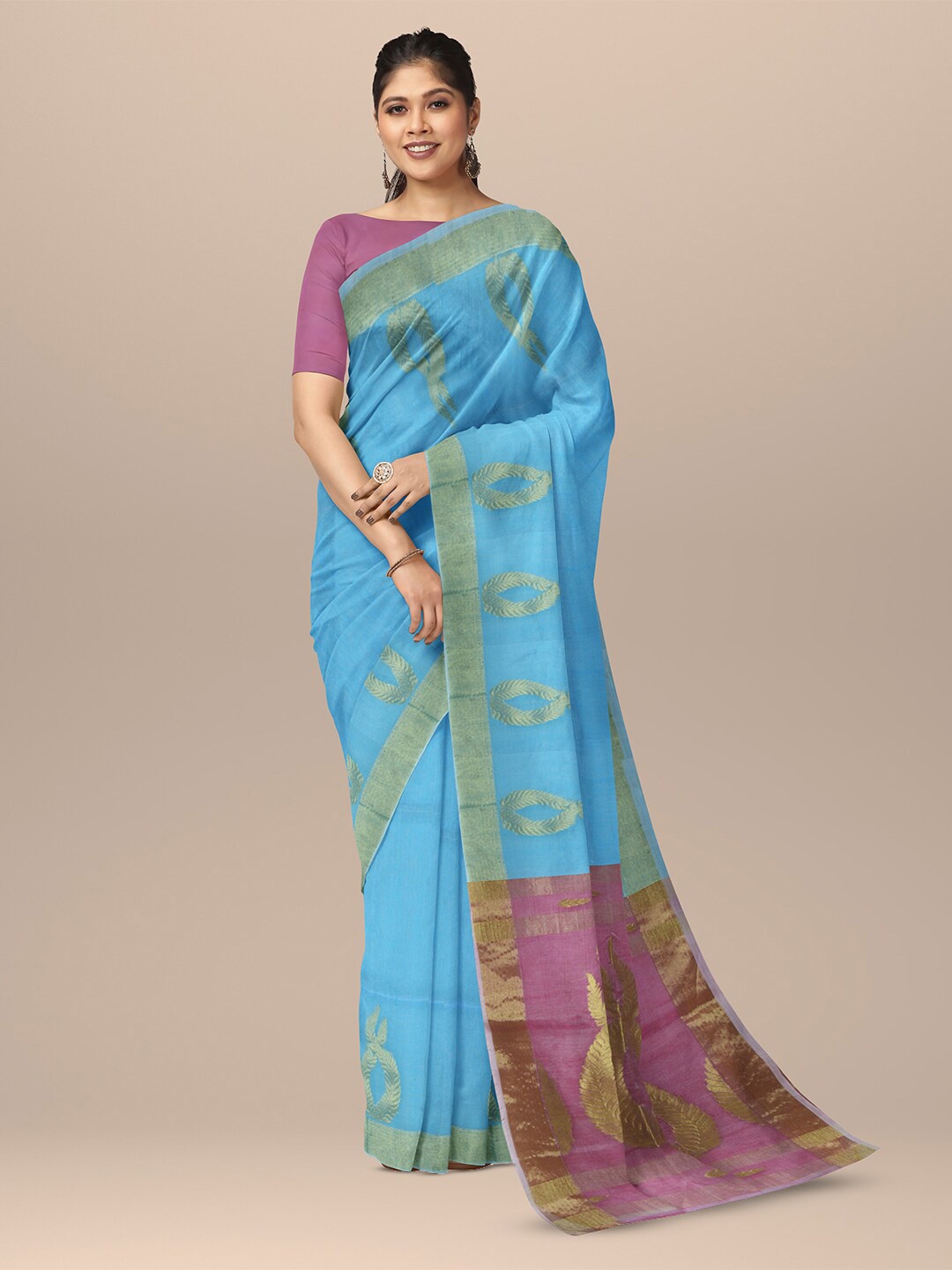 

SARIKA Ethnic Motifs Woven Design Zari Saree, Blue