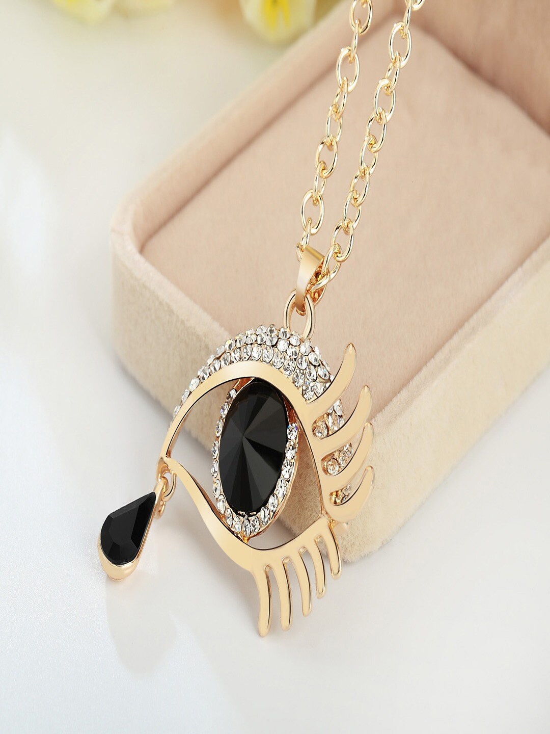 

UNIVERSITY TRENDZ Gold-Plated Evil-Eye Crystal Teardrop Eyelashes Pendant Chain