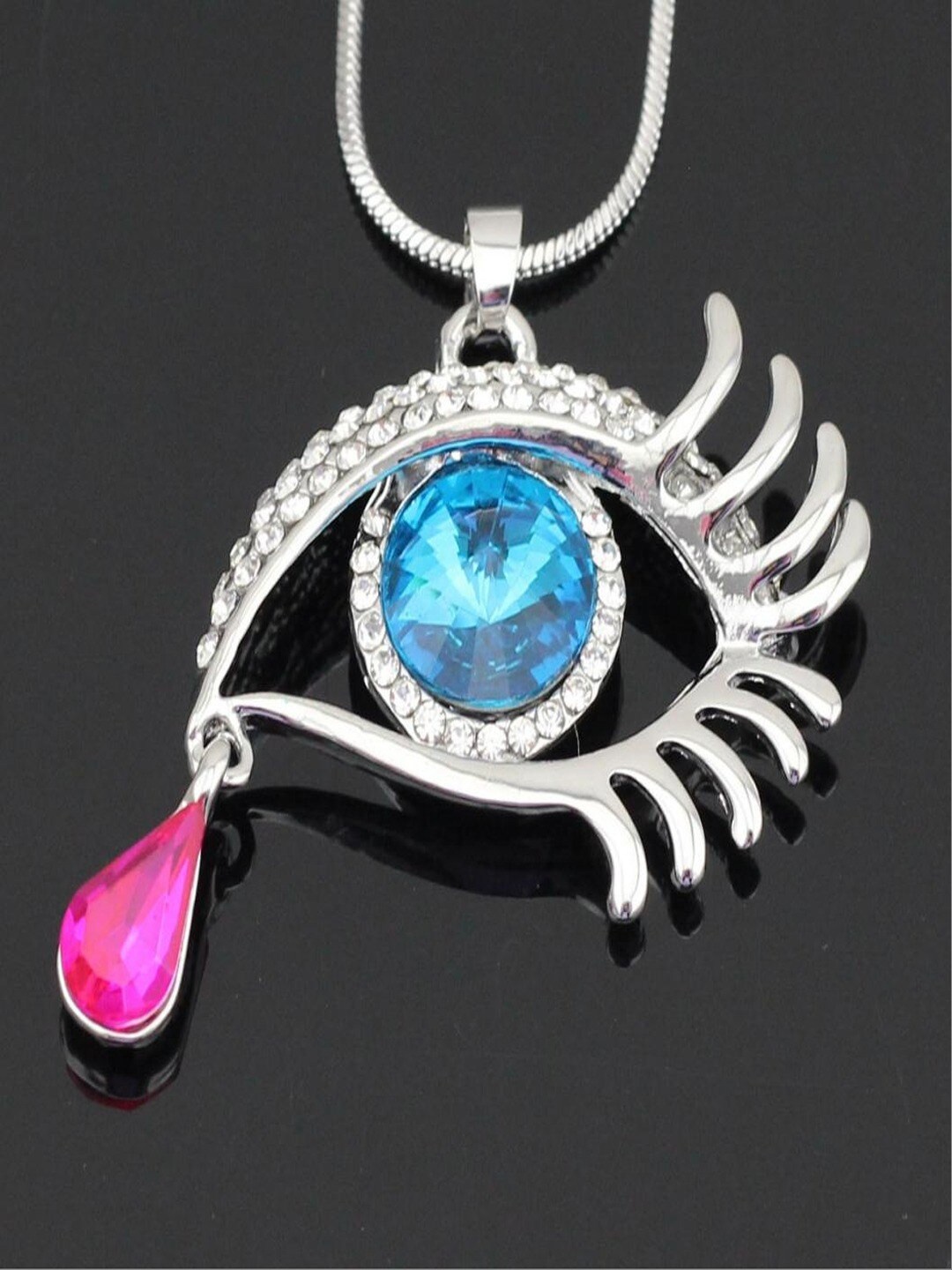 

UNIVERSITY TRENDZ Silver-plated Evil-Eye Crystal Teardrop Eyelashes Pendant Chain
