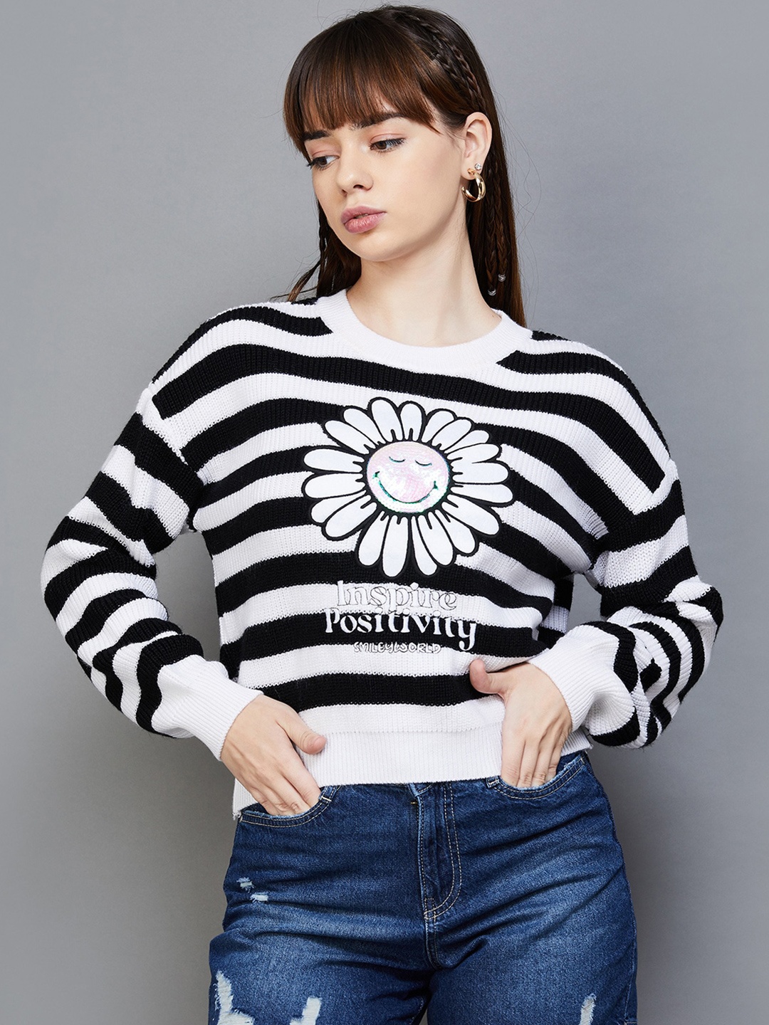 

SmileyWorld Striped Acrylic Sweatshirt, Black
