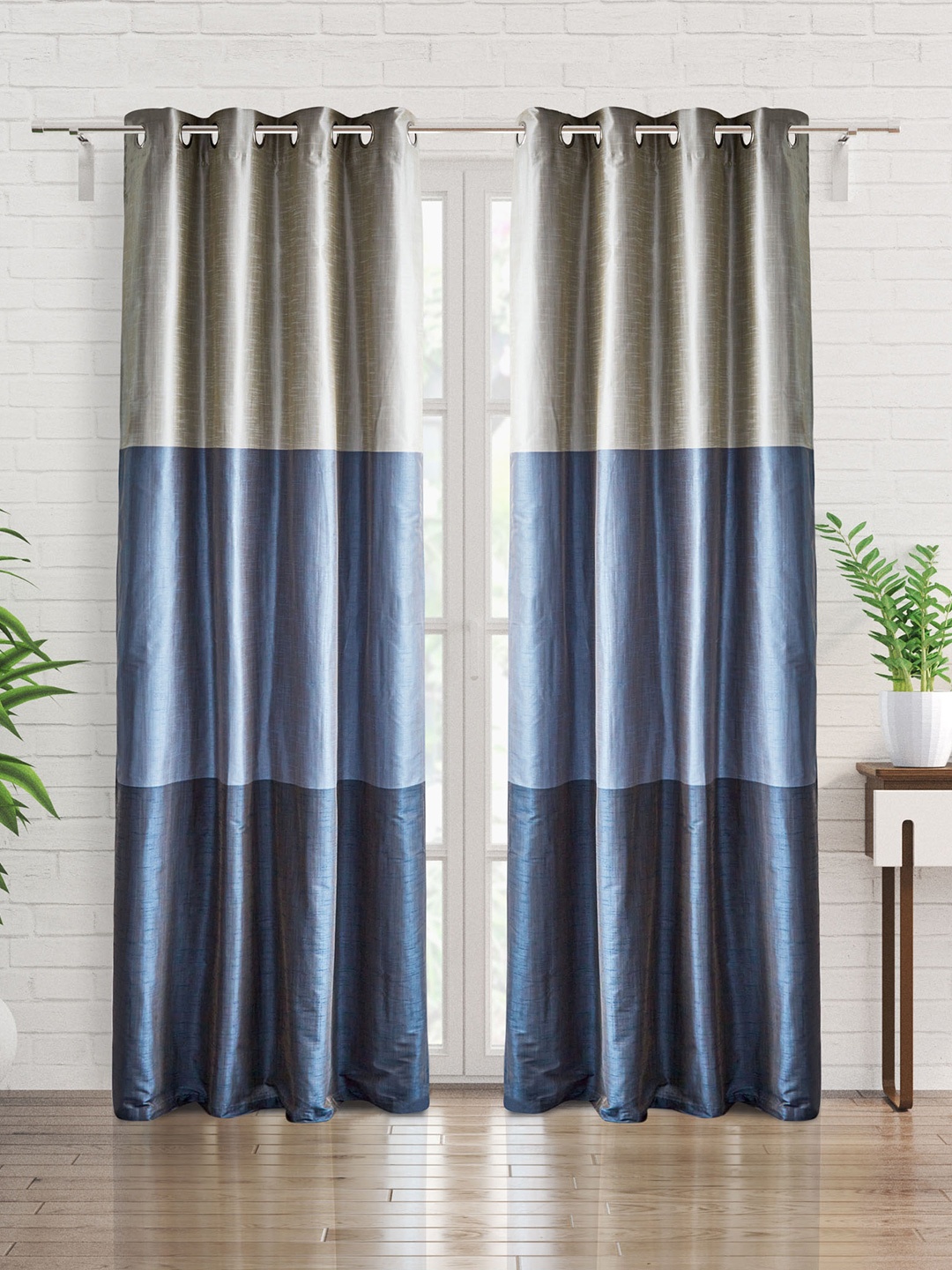 

Home Centre Contempo Blue 2 Pieces Colourblocked Room Darkening Door Curtains