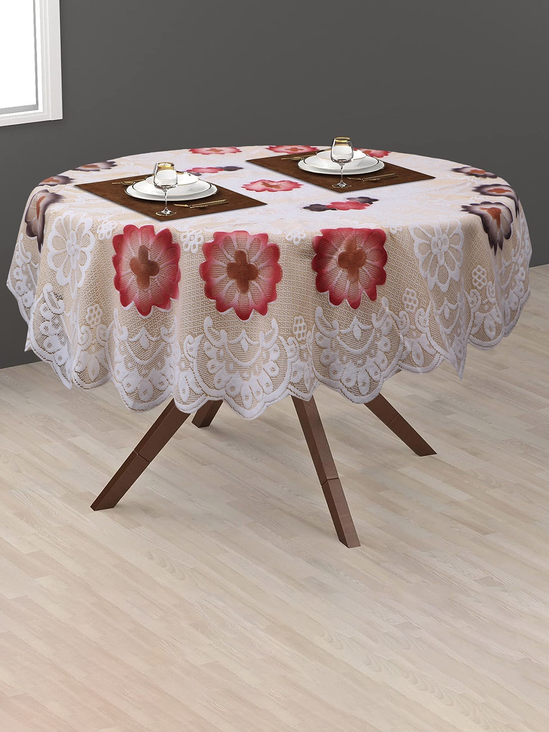 

Dakshya Industries Beige & Red Floral Printed Cotton Round 2 Seater Table Cover